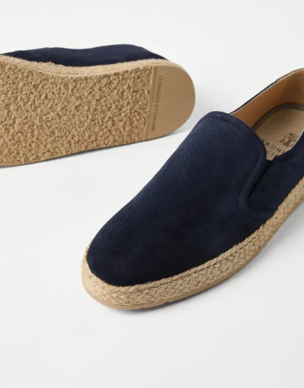 Brunello Cucinelli Slip-Ons aus gewaschenem Veloursleder mit Besatz aus Kordel | Herren Mokassins