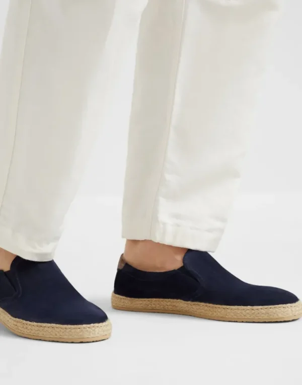 Brunello Cucinelli Slip-Ons aus gewaschenem Veloursleder mit Besatz aus Kordel | Herren Mokassins