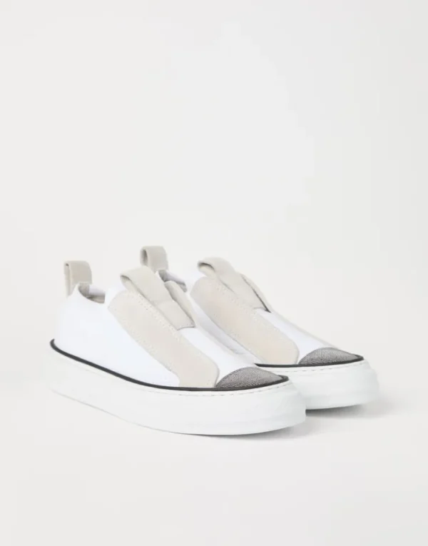 Brunello Cucinelli Slip-on-Sneakers aus Strick und Veloursleder mit Precious Toe | Damen Sneakers