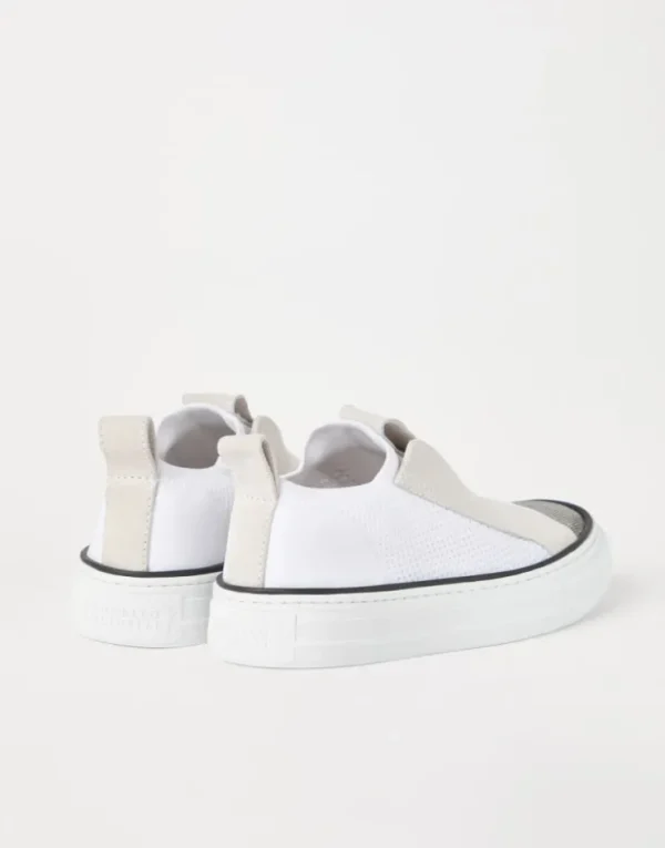 Brunello Cucinelli Slip-on-Sneakers aus Strick und Veloursleder mit Precious Toe | Damen Sneakers