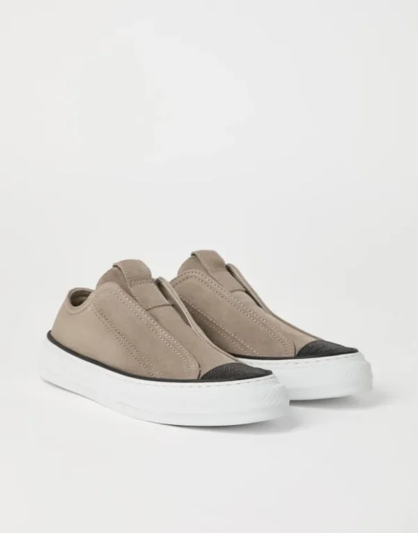 Brunello Cucinelli Slip-on-Sneakers aus Veloursleder mit Precious Toe | Damen Sneakers