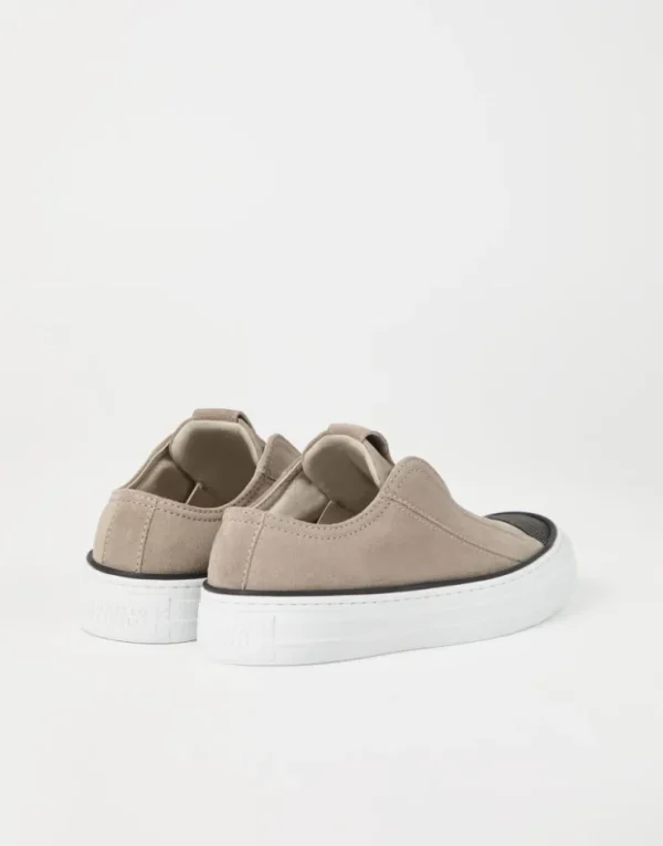 Brunello Cucinelli Slip-on-Sneakers aus Veloursleder mit Precious Toe | Damen Sneakers