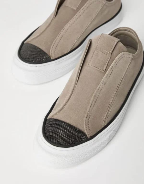 Brunello Cucinelli Slip-on-Sneakers aus Veloursleder mit Precious Toe | Damen Sneakers