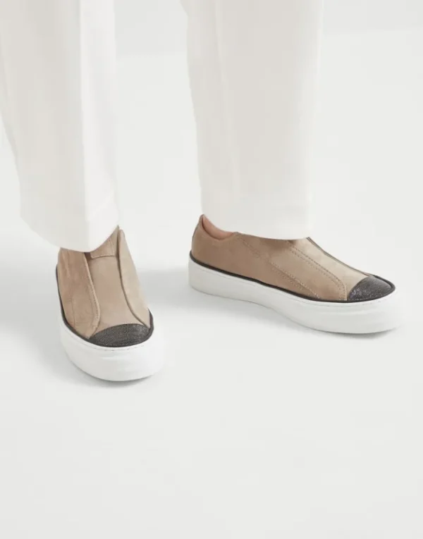 Brunello Cucinelli Slip-on-Sneakers aus Veloursleder mit Precious Toe | Damen Sneakers