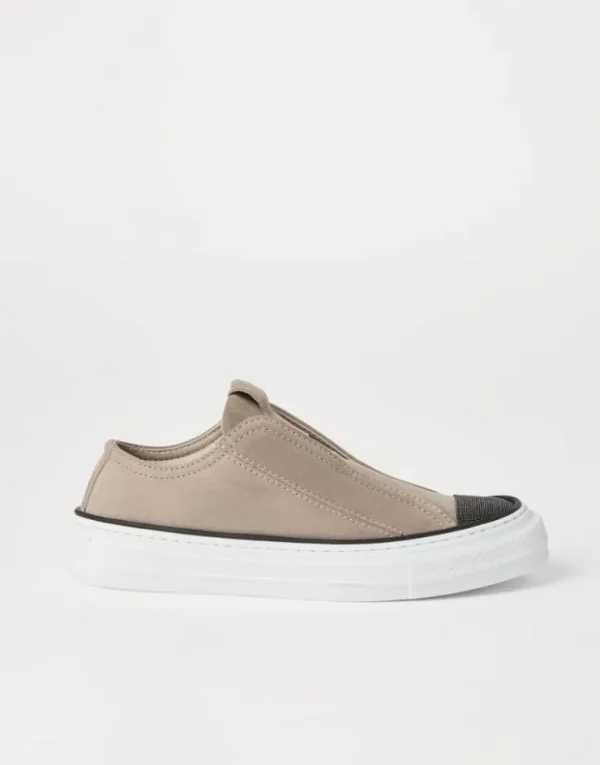 Brunello Cucinelli Slip-on-Sneakers aus Veloursleder mit Precious Toe | Damen Sneakers