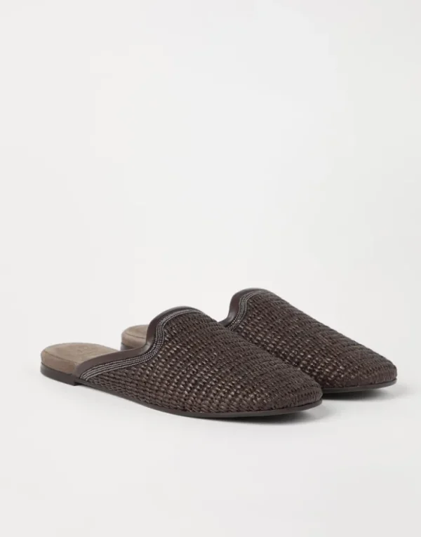 Brunello Cucinelli Slipper aus Techno-Raffia mit Precious Trim | Damen Loafers & Flache Schuhe