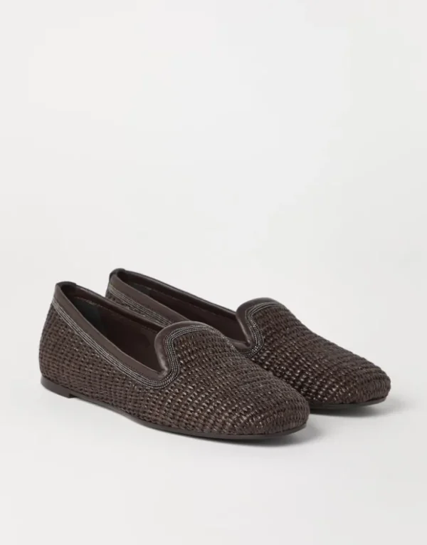 Brunello Cucinelli Slipper aus Techno-Raffia mit Precious Trim | Damen Loafers & Flache Schuhe