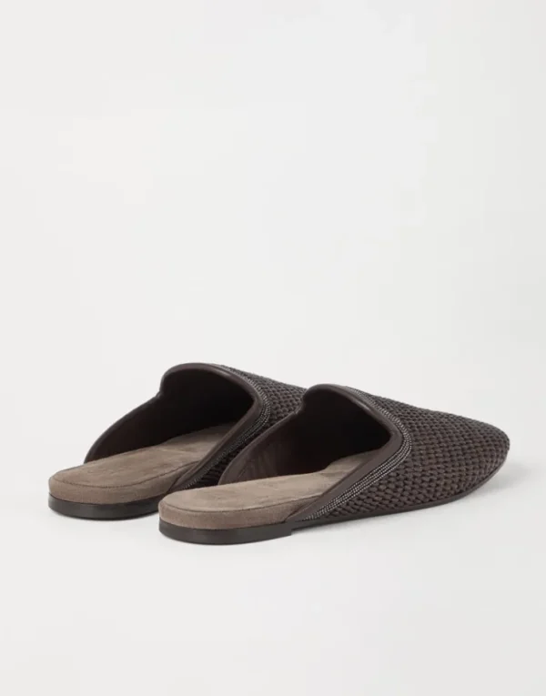 Brunello Cucinelli Slipper aus Techno-Raffia mit Precious Trim | Damen Loafers & Flache Schuhe