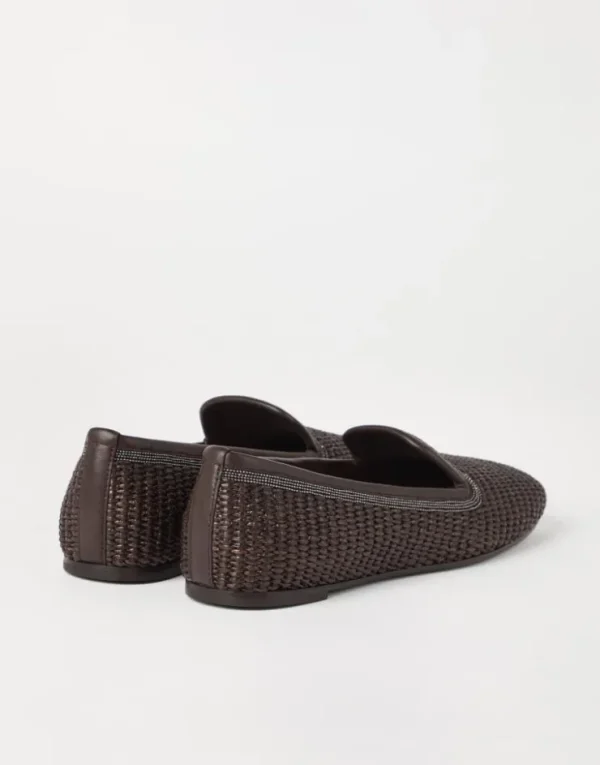 Brunello Cucinelli Slipper aus Techno-Raffia mit Precious Trim | Damen Loafers & Flache Schuhe