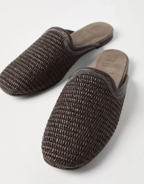 Brunello Cucinelli Slipper aus Techno-Raffia mit Precious Trim | Damen Loafers & Flache Schuhe