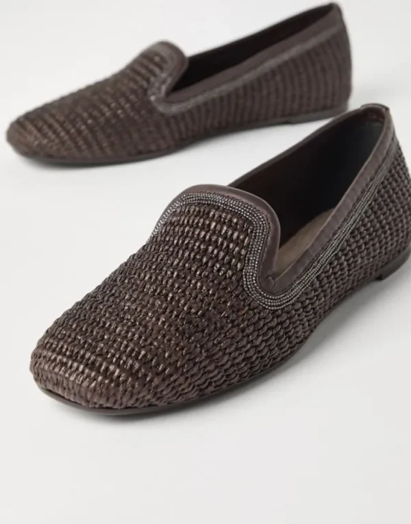 Brunello Cucinelli Slipper aus Techno-Raffia mit Precious Trim | Damen Loafers & Flache Schuhe