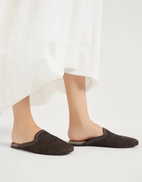 Brunello Cucinelli Slipper aus Techno-Raffia mit Precious Trim | Damen Loafers & Flache Schuhe