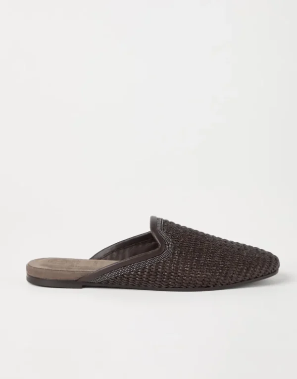 Brunello Cucinelli Slipper aus Techno-Raffia mit Precious Trim | Damen Loafers & Flache Schuhe