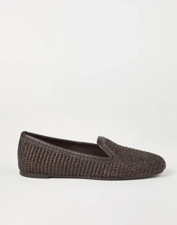 Brunello Cucinelli Slipper aus Techno-Raffia mit Precious Trim | Damen Loafers & Flache Schuhe