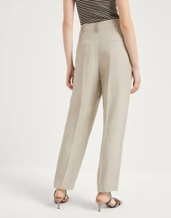 Brunello Cucinelli Slouchy-Hose aus Fluid-Twill in Viskose und Leinen mit Monili | Damen Hosen