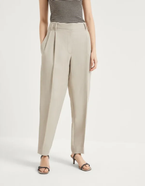 Brunello Cucinelli Slouchy-Hose aus Fluid-Twill in Viskose und Leinen mit Monili | Damen Hosen