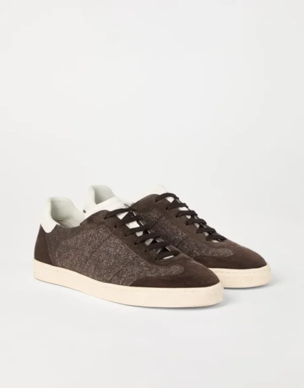 Brunello Cucinelli Sneakers aus Baumwollstrick, gewaschenem Veloursleder und Soft-Kalbsleder | Herren Sneakers