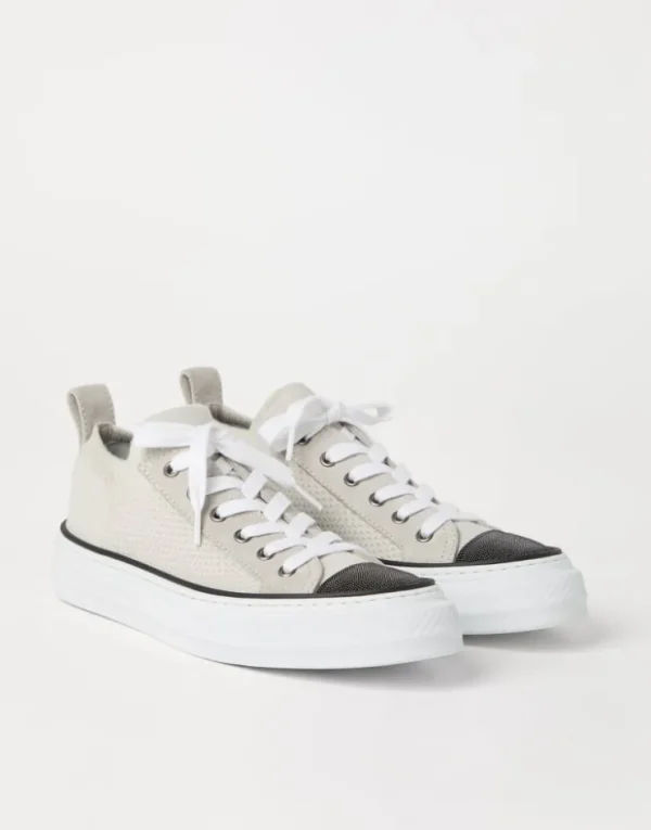 Brunello Cucinelli Sneakers aus Baumwollstrick und Veloursleder mit Precious Toe | Damen Sneakers