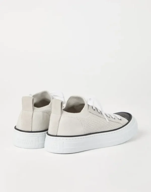 Brunello Cucinelli Sneakers aus Baumwollstrick und Veloursleder mit Precious Toe | Damen Sneakers