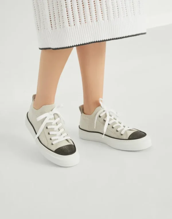 Brunello Cucinelli Sneakers aus Baumwollstrick und Veloursleder mit Precious Toe | Damen Sneakers