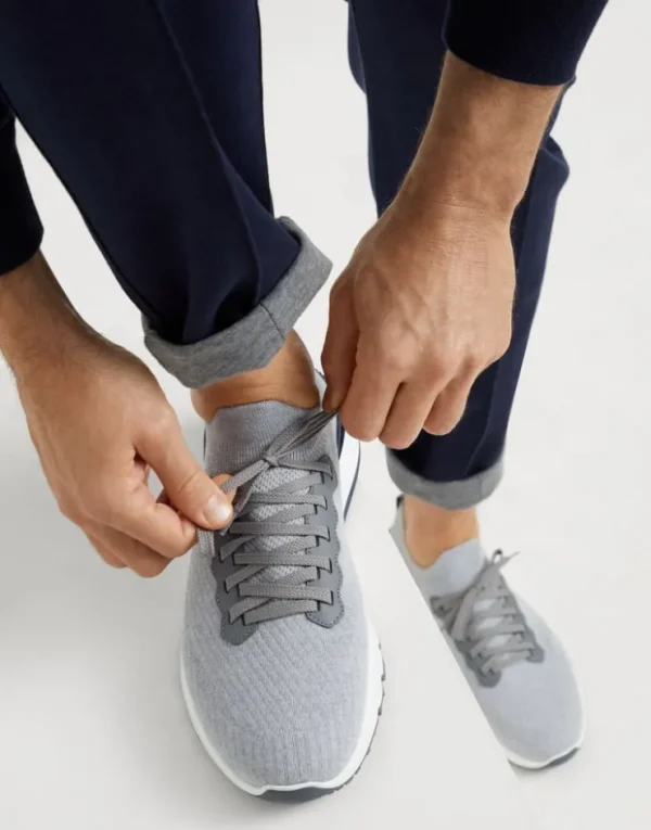 Brunello Cucinelli Sneakers aus Baumwollstrick und halbglänzendem Kalbsleder | Herren Sneakers