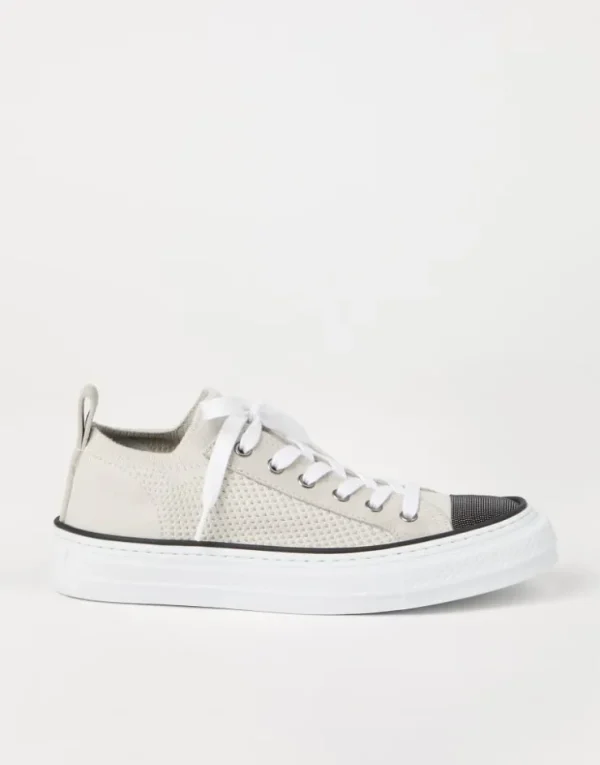 Brunello Cucinelli Sneakers aus Baumwollstrick und Veloursleder mit Precious Toe | Damen Sneakers