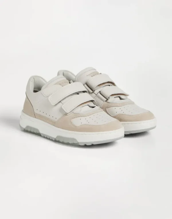 Brunello Cucinelli Sneakers aus Kalbsleder und Veloursleder mit Klettverschluss | Kinder Schuhe