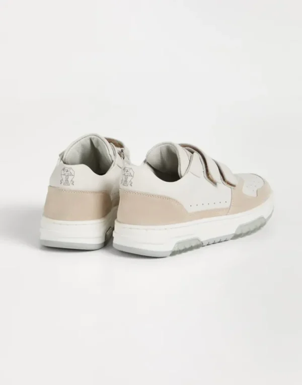 Brunello Cucinelli Sneakers aus Kalbsleder und Veloursleder mit Klettverschluss | Kinder Schuhe