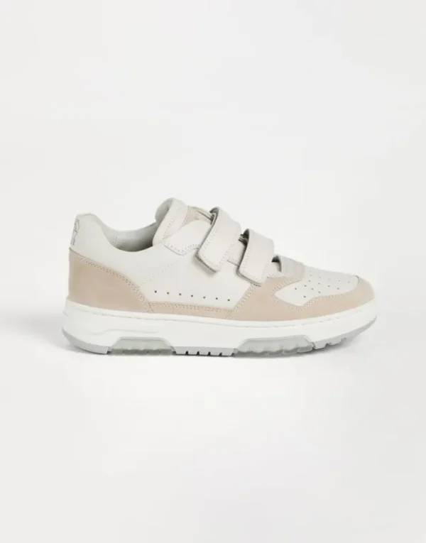 Brunello Cucinelli Sneakers aus Kalbsleder und Veloursleder mit Klettverschluss | Kinder Schuhe