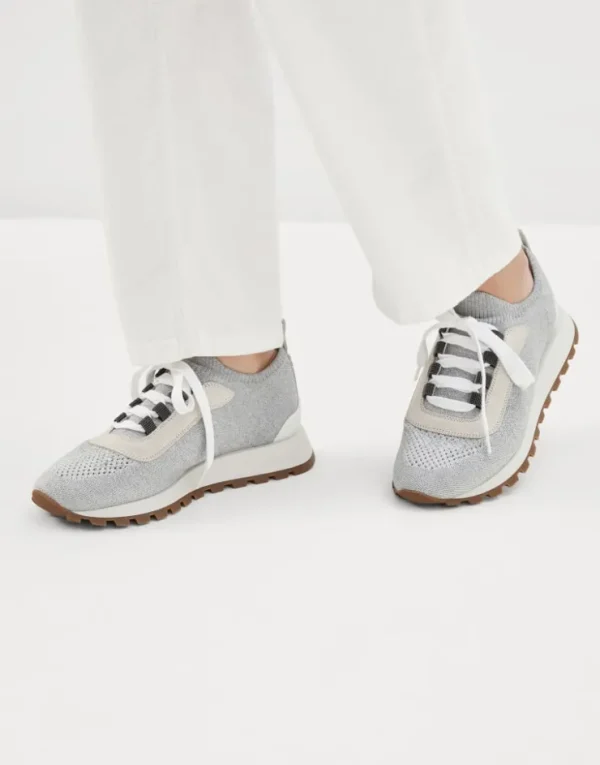 Brunello Cucinelli Sneakers aus Sparkling-Baumwollstrick mit Shiny Eyelets | Damen Sneakers