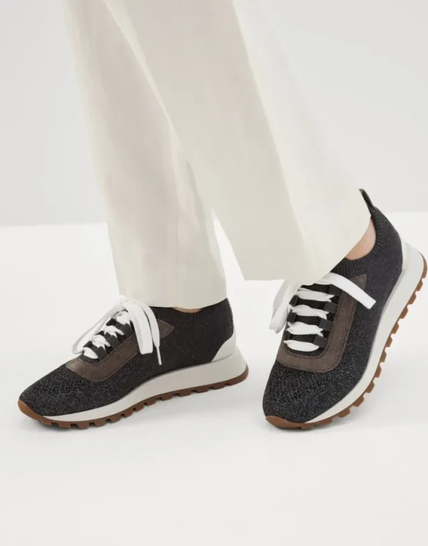 Brunello Cucinelli Sneakers aus Sparkling-Baumwollstrick mit Shiny Eyelets | Damen Sneakers