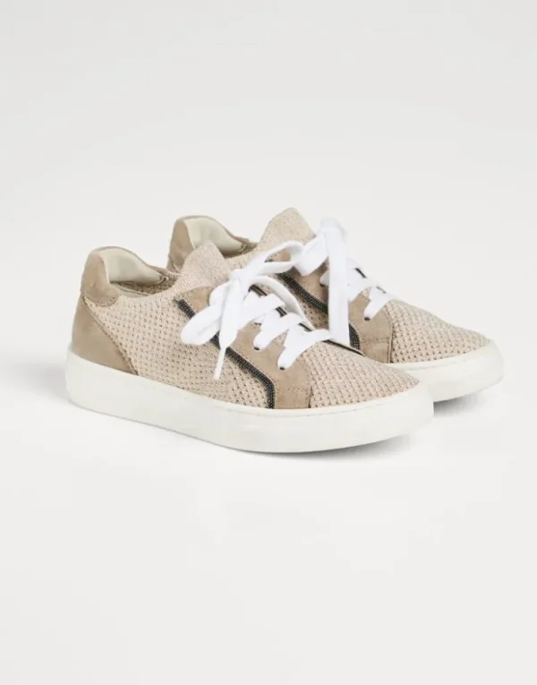 Brunello Cucinelli Sneakers aus Sparkling-Strick und Veloursleder mit Monili | Kinder Schuhe