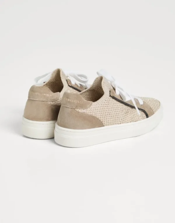 Brunello Cucinelli Sneakers aus Sparkling-Strick und Veloursleder mit Monili | Kinder Schuhe