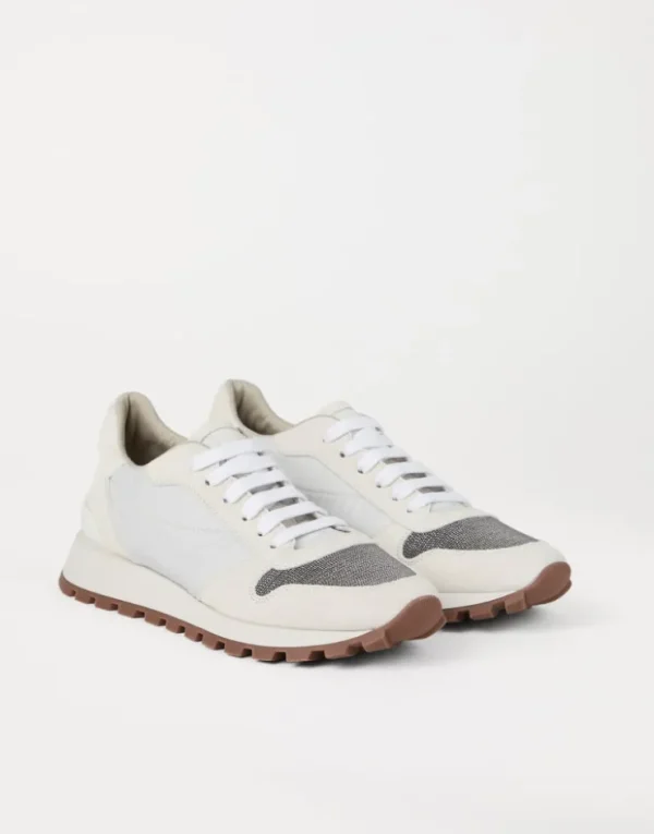 Brunello Cucinelli Sneakers aus Veloursleder und Techno-Stoff mit Precious Toe | Damen Sneakers