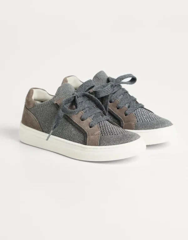 Brunello Cucinelli Sneakers aus Veloursleder und Baumwollstrick mit Monili | Kinder Schuhe