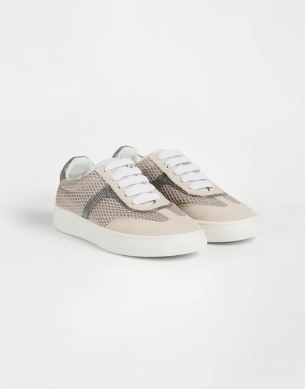 Brunello Cucinelli Sneakers aus Veloursleder und Techno Net-Stoff mit Monili | Kinder Schuhe