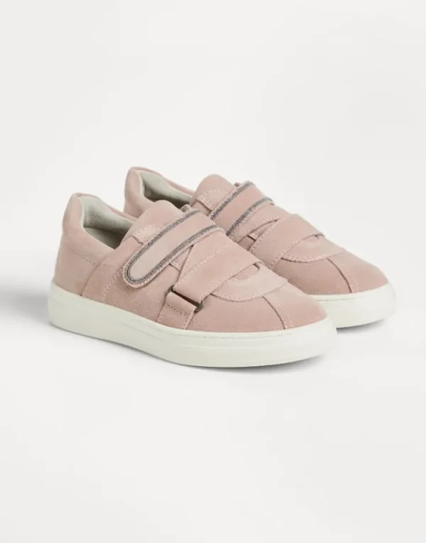 Brunello Cucinelli Sneakers aus Veloursleder mit Klettverschluss und Monili | Kinder Schuhe