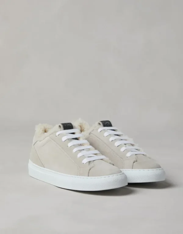 Brunello Cucinelli Sneakers aus Veloursleder mit Futter aus Shearling und Precious Detail | Damen Sneakers