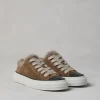 Brunello Cucinelli Sneakers aus Veloursleder mit Futter aus Shearling und Precious Toe | Damen Sneakers