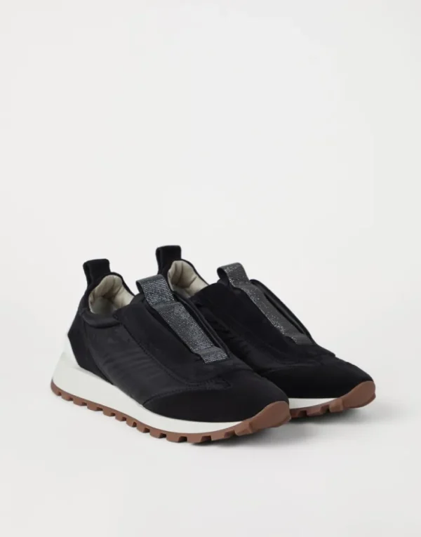 Brunello Cucinelli Sneakers aus Veloursleder und Techno-Stoff mit Precious Detail | Damen Sneakers