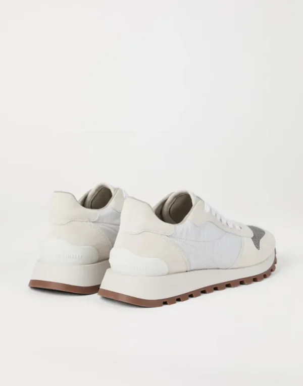 Brunello Cucinelli Sneakers aus Veloursleder und Techno-Stoff mit Precious Toe | Damen Sneakers