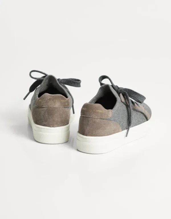 Brunello Cucinelli Sneakers aus Veloursleder und Baumwollstrick mit Monili | Kinder Schuhe