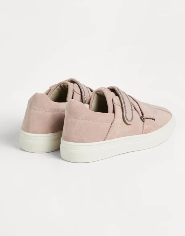 Brunello Cucinelli Sneakers aus Veloursleder mit Klettverschluss und Monili | Kinder Schuhe