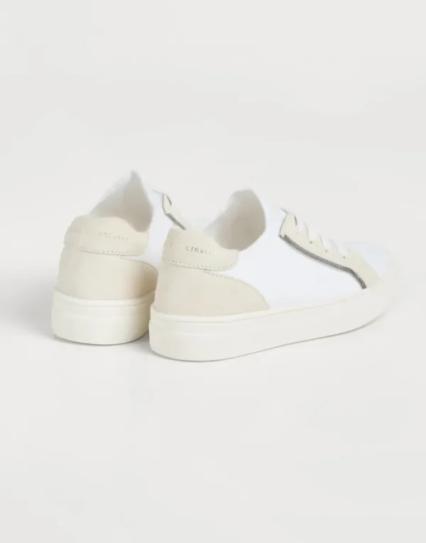 Brunello Cucinelli Sneakers aus Veloursleder und Baumwollstrick mit Monili | Kinder Schuhe