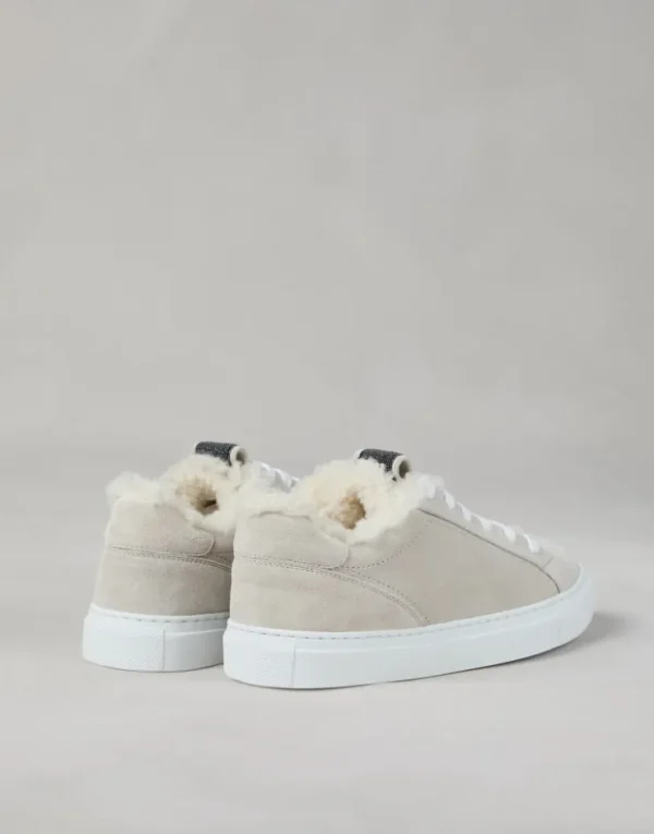 Brunello Cucinelli Sneakers aus Veloursleder mit Futter aus Shearling und Precious Detail | Damen Sneakers