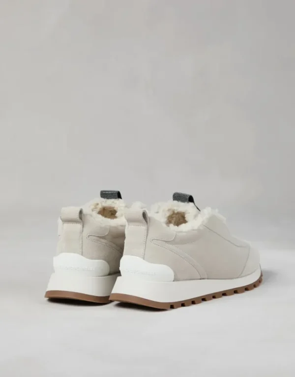 Brunello Cucinelli Sneakers aus Veloursleder mit Futter aus Shearling und Precious Detail | Damen Sneakers