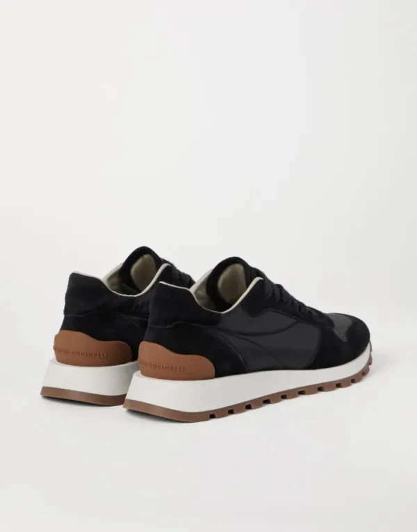 Brunello Cucinelli Sneakers aus Veloursleder und Techno-Stoff mit Precious Toe | Damen Sneakers