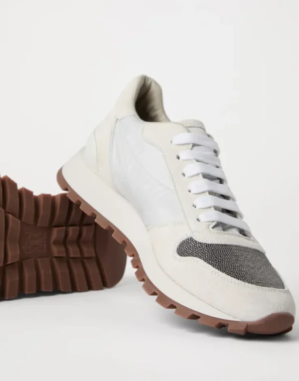 Brunello Cucinelli Sneakers aus Veloursleder und Techno-Stoff mit Precious Toe | Damen Sneakers