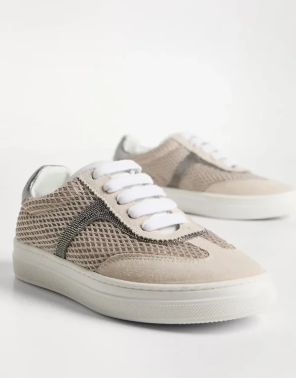 Brunello Cucinelli Sneakers aus Veloursleder und Techno Net-Stoff mit Monili | Kinder Schuhe