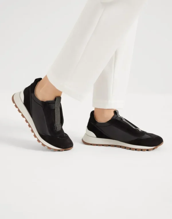 Brunello Cucinelli Sneakers aus Veloursleder und Techno-Stoff mit Precious Detail | Damen Sneakers